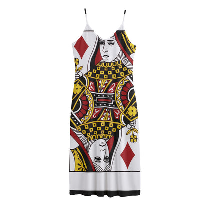 Queen Of Diamonds Playing Card Print Jersey Midi Cami Dress