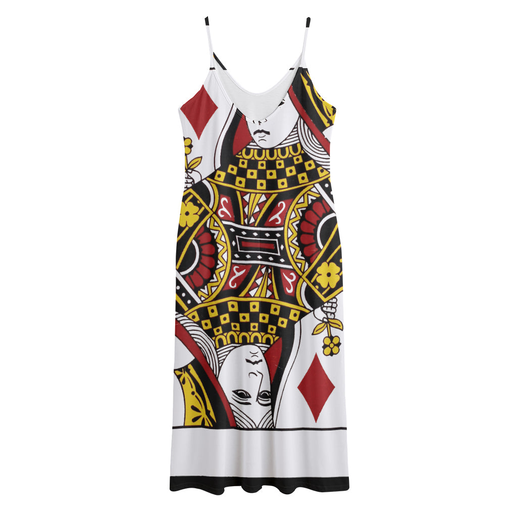 Queen Of Diamonds Playing Card Print Jersey Midi Cami Dress