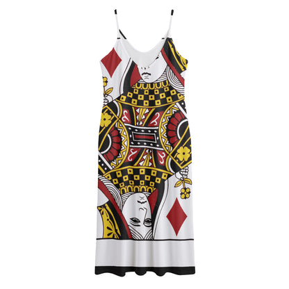 Queen Of Diamonds Playing Card Print Jersey Midi Cami Dress