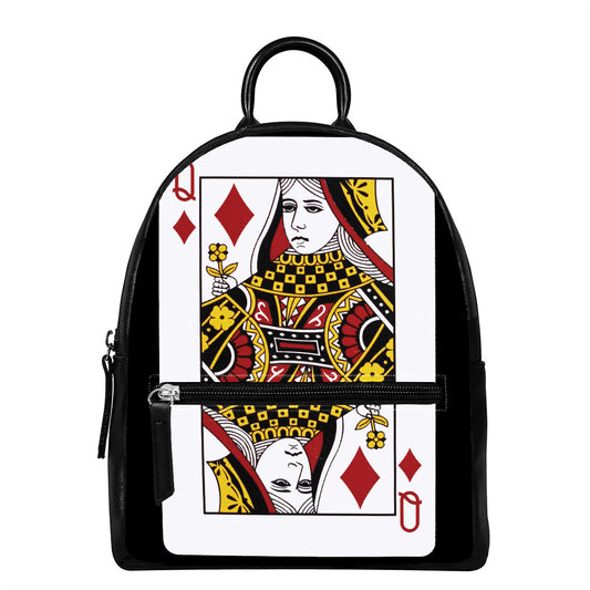 Queen Of Diamonds Playing Card Print Leather Backpack