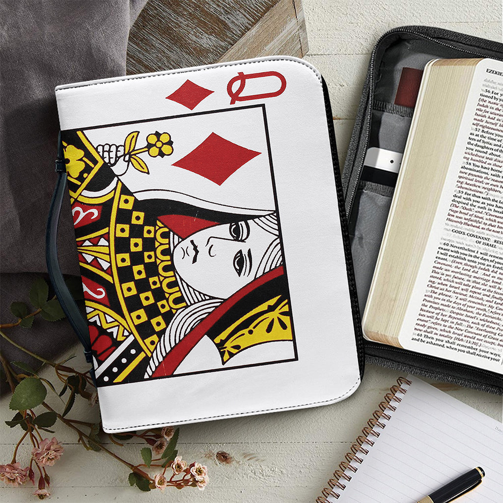 Queen Of Diamonds Playing Card Print Leather Bible Cover