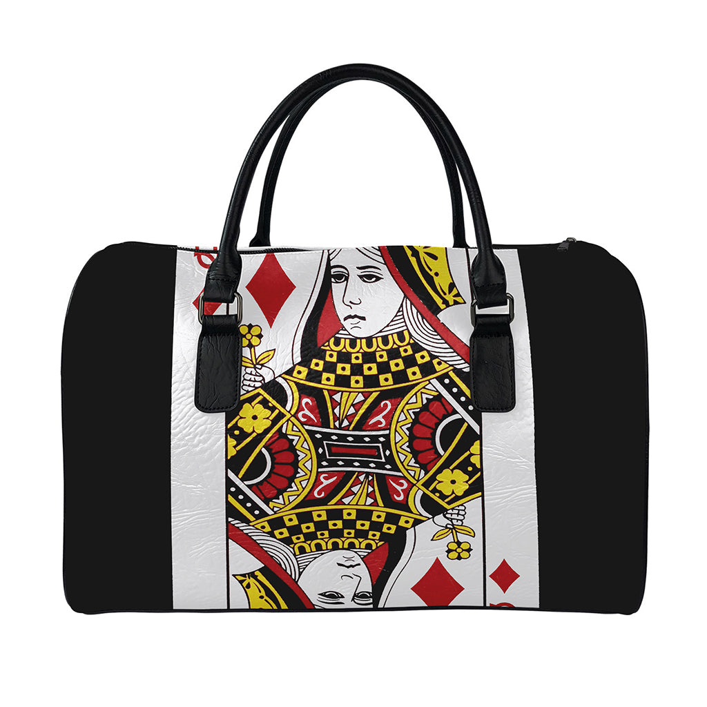 Queen Of Diamonds Playing Card Print Leather Duffle Bag