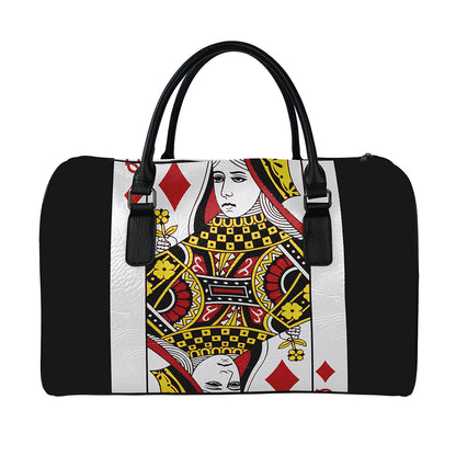 Queen Of Diamonds Playing Card Print Leather Duffle Bag