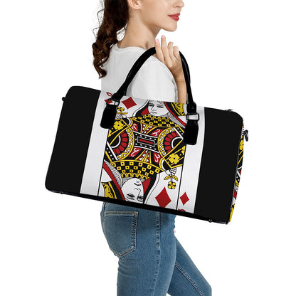 Queen Of Diamonds Playing Card Print Leather Duffle Bag