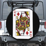Queen Of Diamonds Playing Card Print Leather Spare Tire Cover