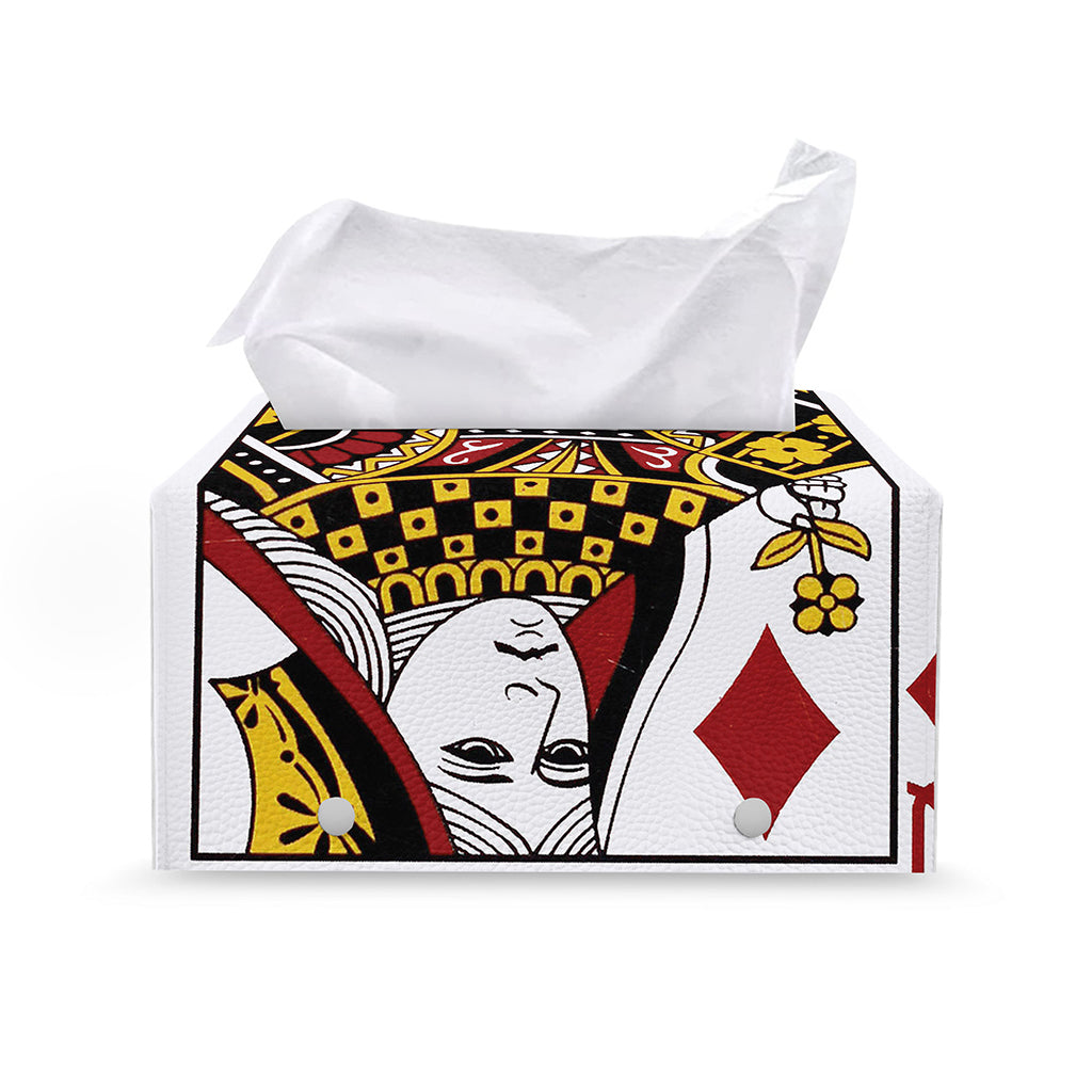 Queen Of Diamonds Playing Card Print Leather Tissue Box Cover