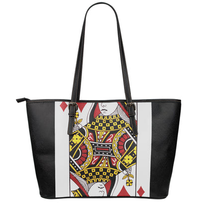 Queen Of Diamonds Playing Card Print Leather Tote Bag
