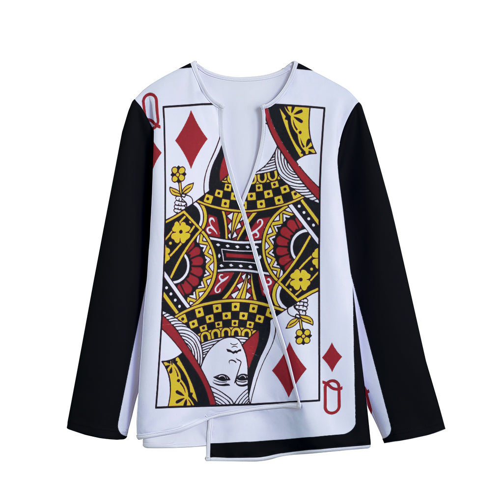 Queen Of Diamonds Playing Card Print Long Sleeve Short Coat