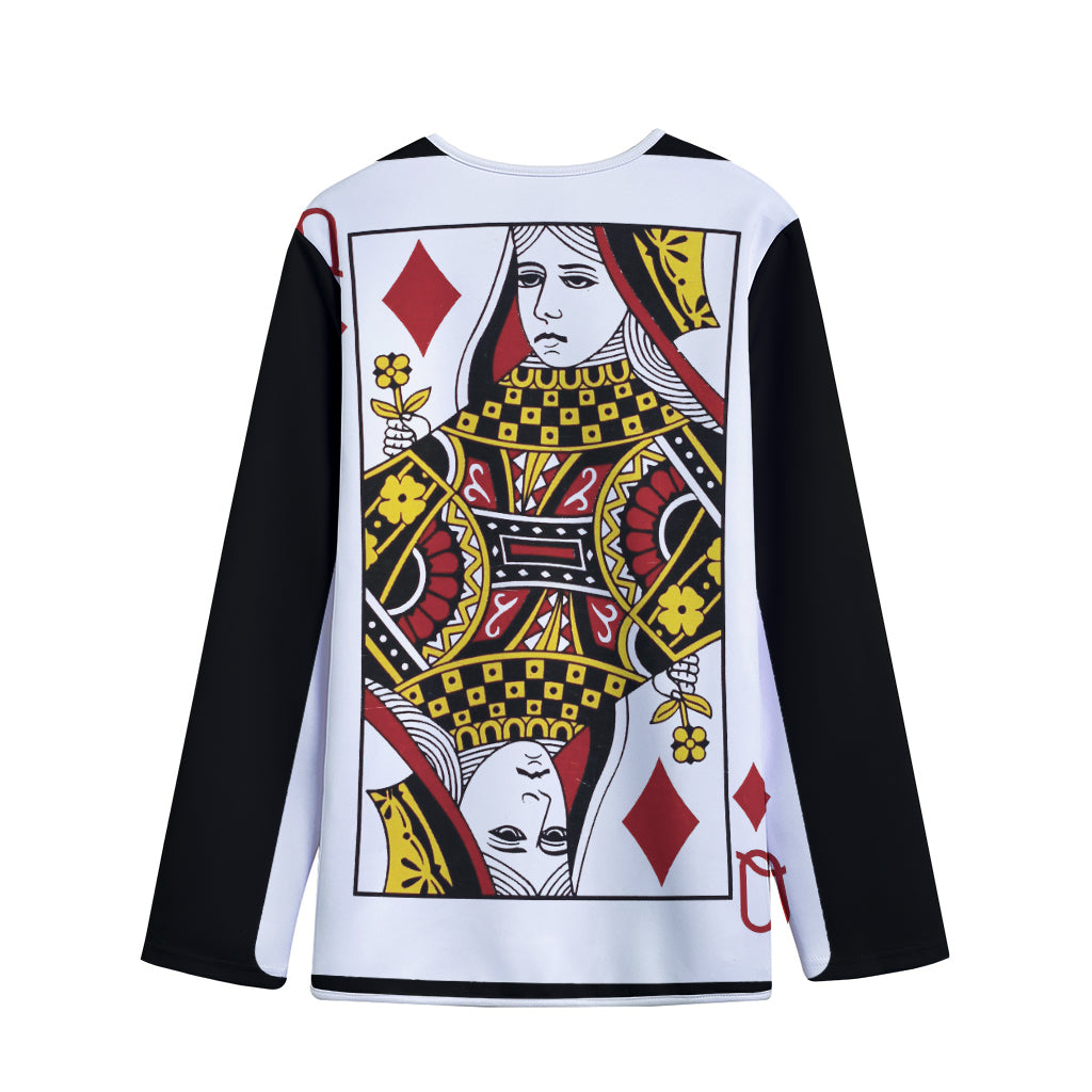 Queen Of Diamonds Playing Card Print Long Sleeve Short Coat