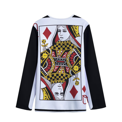 Queen Of Diamonds Playing Card Print Long Sleeve Short Coat