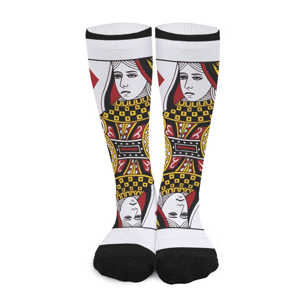 Queen Of Diamonds Playing Card Print Long Socks