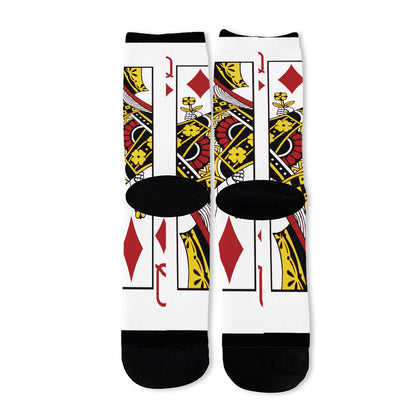 Queen Of Diamonds Playing Card Print Long Socks