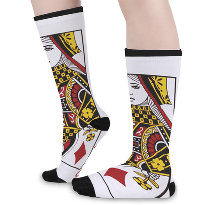 Queen Of Diamonds Playing Card Print Long Socks