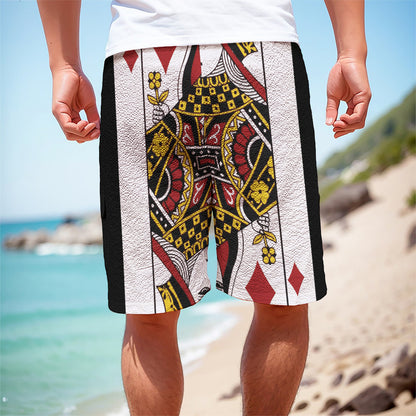 Queen Of Diamonds Playing Card Print Men's Cargo Shorts