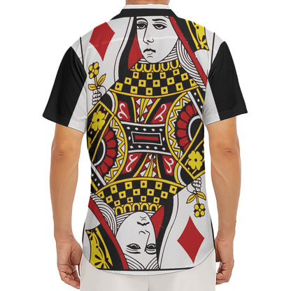 Queen Of Diamonds Playing Card Print Men's Deep V-Neck Shirt