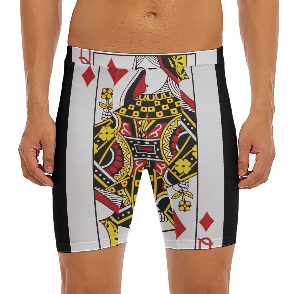 Queen Of Diamonds Playing Card Print Men's Long Boxer Briefs