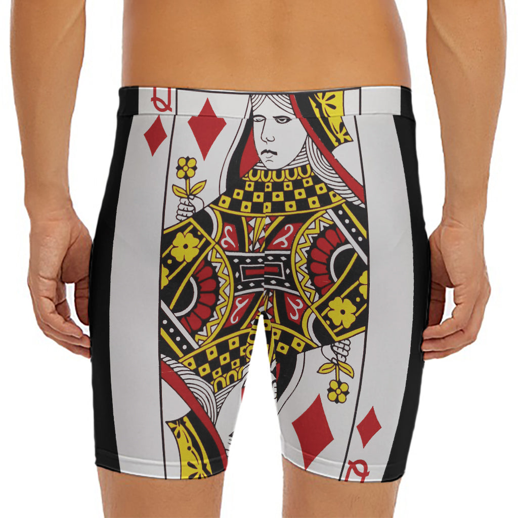 Queen Of Diamonds Playing Card Print Men's Long Boxer Briefs