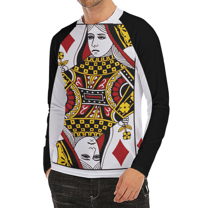 Queen Of Diamonds Playing Card Print Men's Long Sleeve Rash Guard