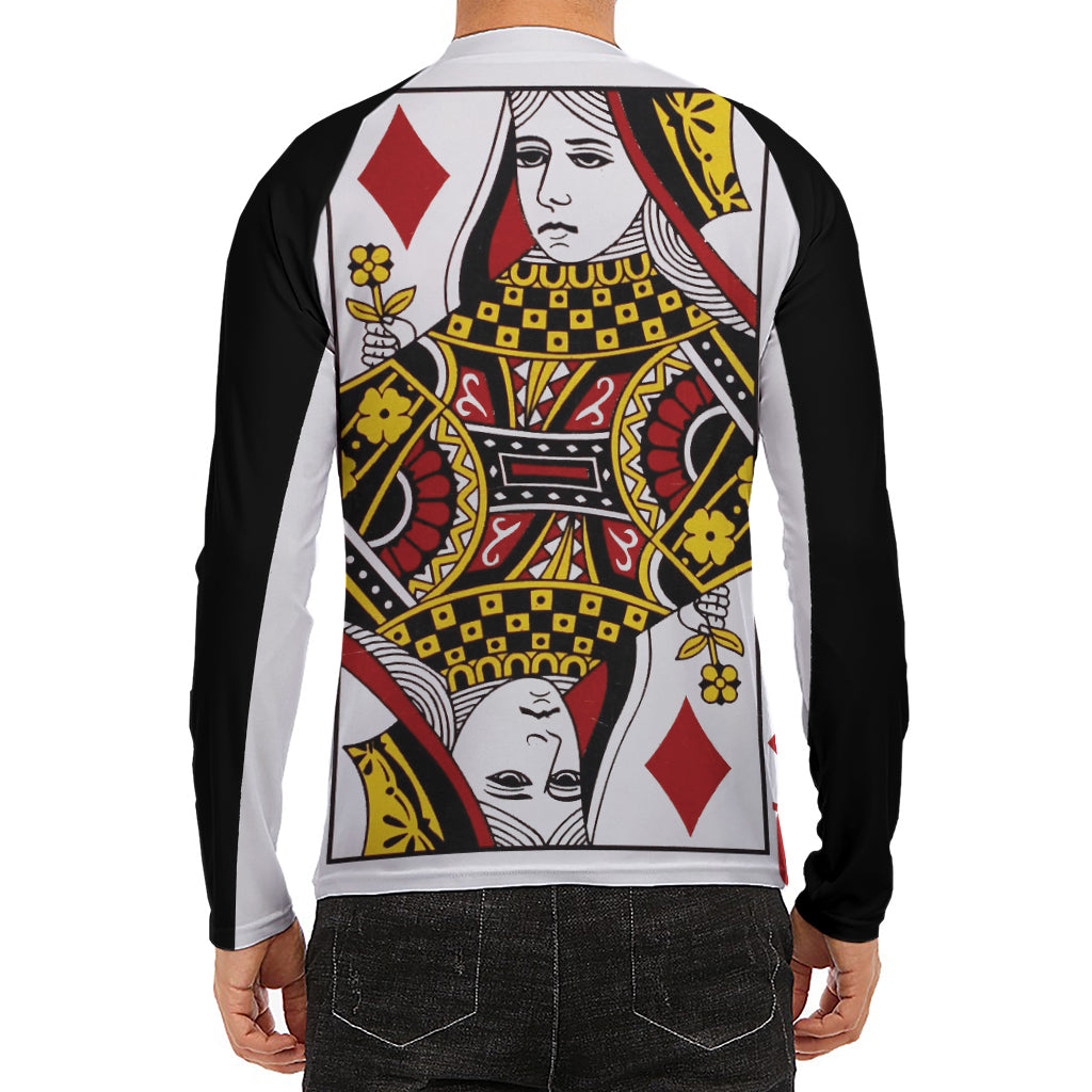 Queen Of Diamonds Playing Card Print Men's Long Sleeve Rash Guard