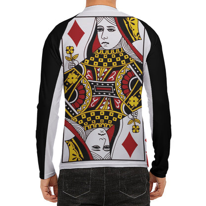 Queen Of Diamonds Playing Card Print Men's Long Sleeve Rash Guard
