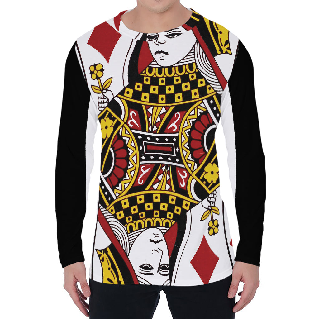 Queen Of Diamonds Playing Card Print Men's Long Sleeve T-Shirt