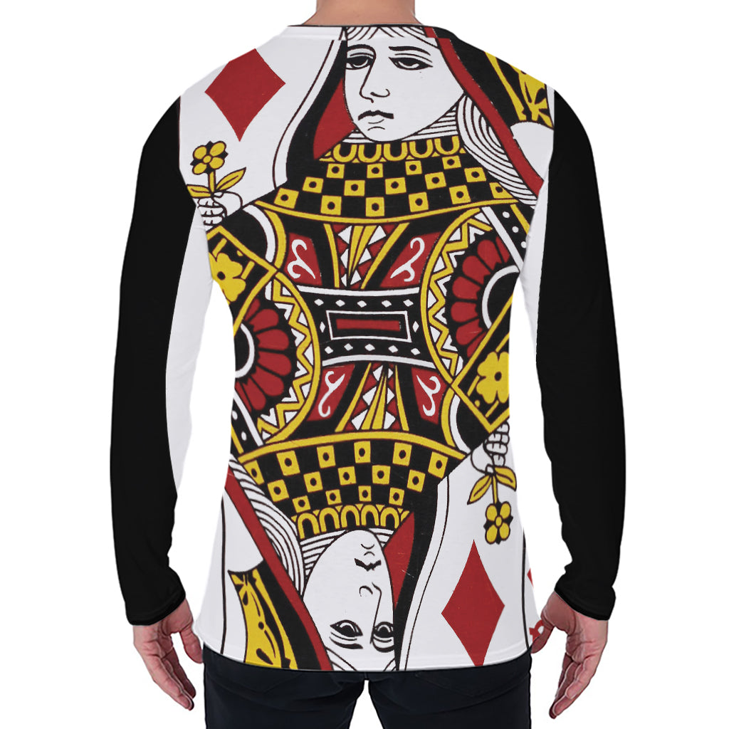 Queen Of Diamonds Playing Card Print Men's Long Sleeve T-Shirt