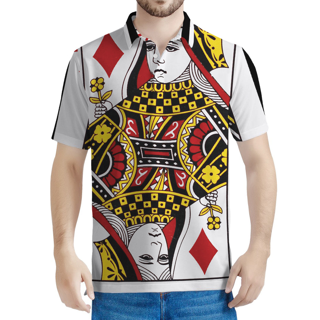 Queen Of Diamonds Playing Card Print Men's Polo Shirt