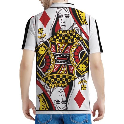 Queen Of Diamonds Playing Card Print Men's Polo Shirt