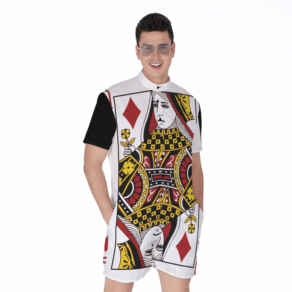 Queen Of Diamonds Playing Card Print Men's Rompers