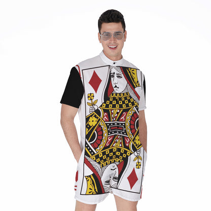 Queen Of Diamonds Playing Card Print Men's Rompers