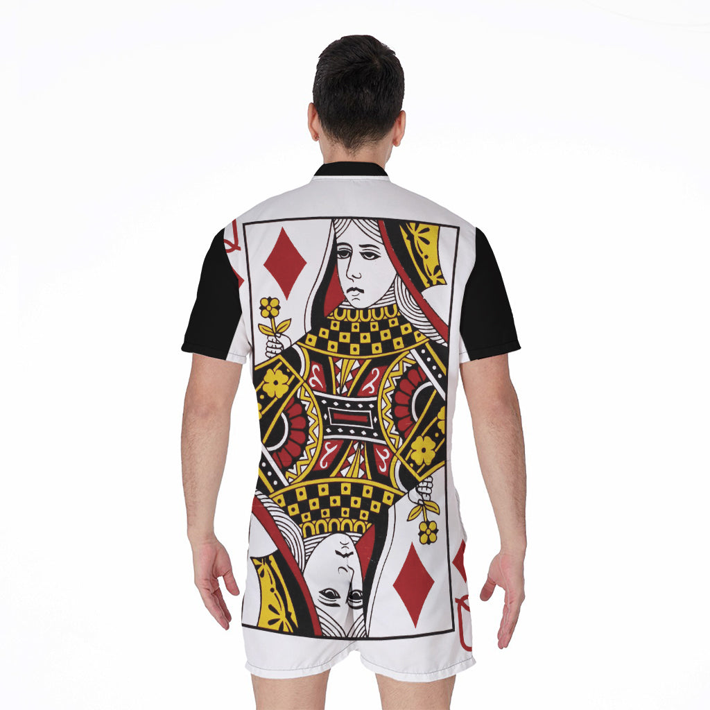 Queen Of Diamonds Playing Card Print Men's Rompers