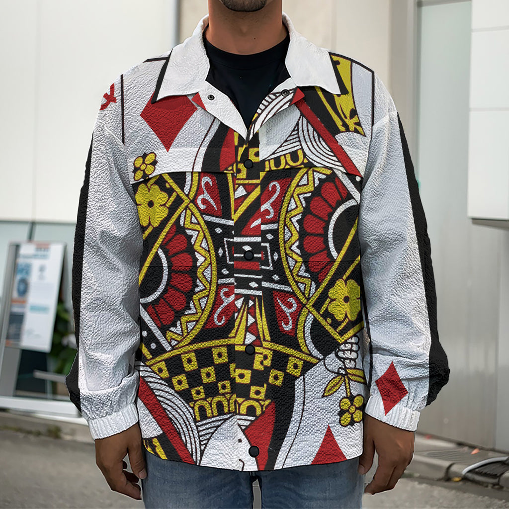 Queen Of Diamonds Playing Card Print Men's Shirt Jacket