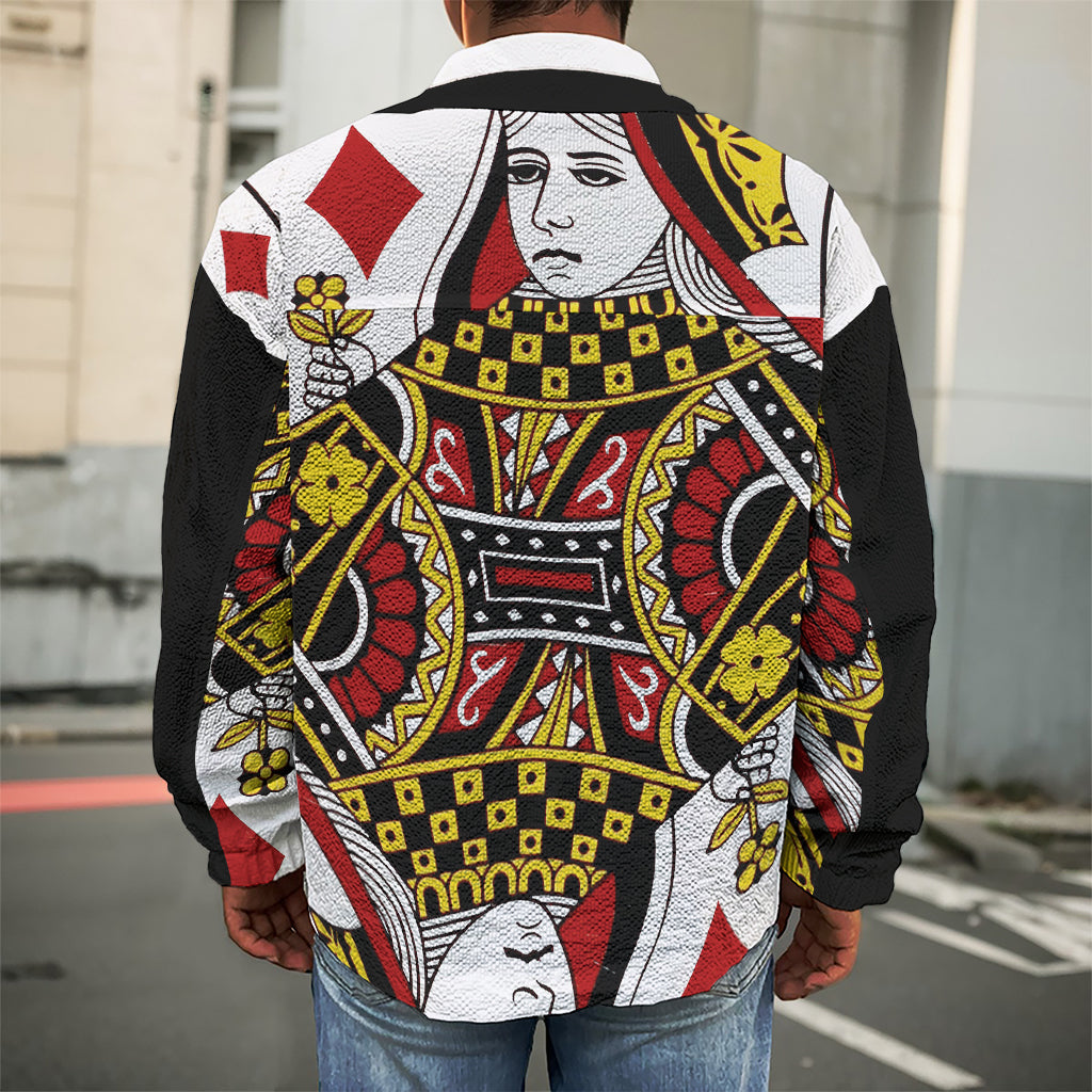Queen Of Diamonds Playing Card Print Men's Shirt Jacket