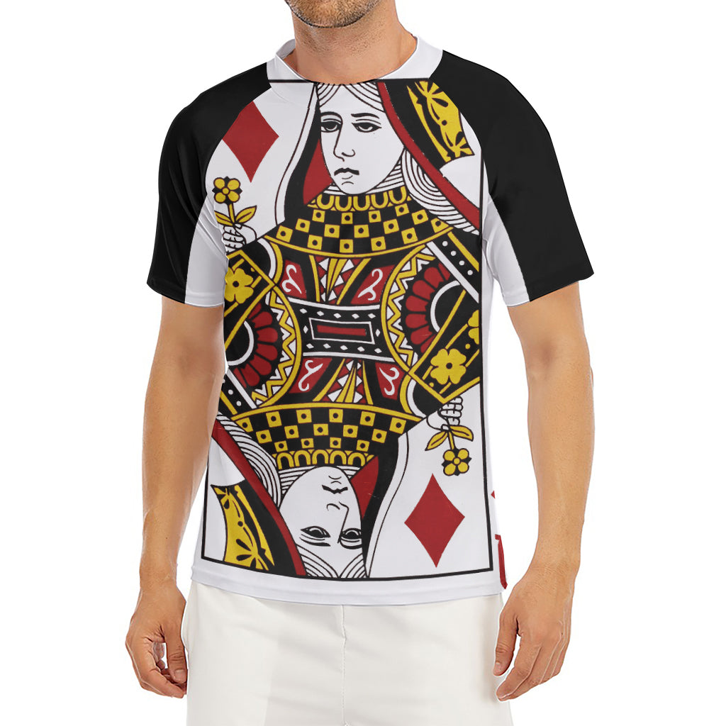 Queen Of Diamonds Playing Card Print Men's Short Sleeve Rash Guard