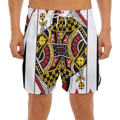 Queen Of Diamonds Playing Card Print Men's Split Running Shorts