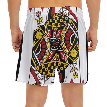 Queen Of Diamonds Playing Card Print Men's Split Running Shorts