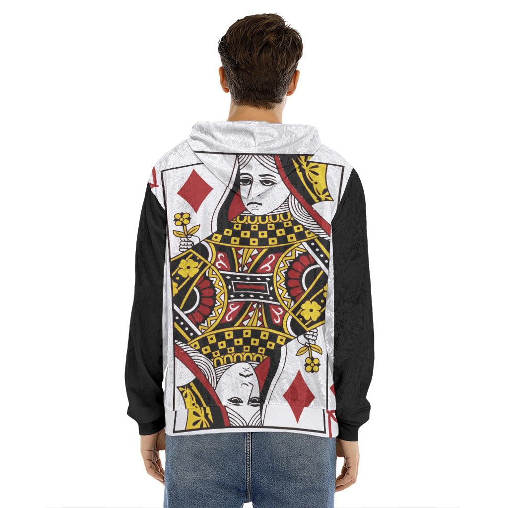 Queen Of Diamonds Playing Card Print Men's Velvet Pullover Hoodie