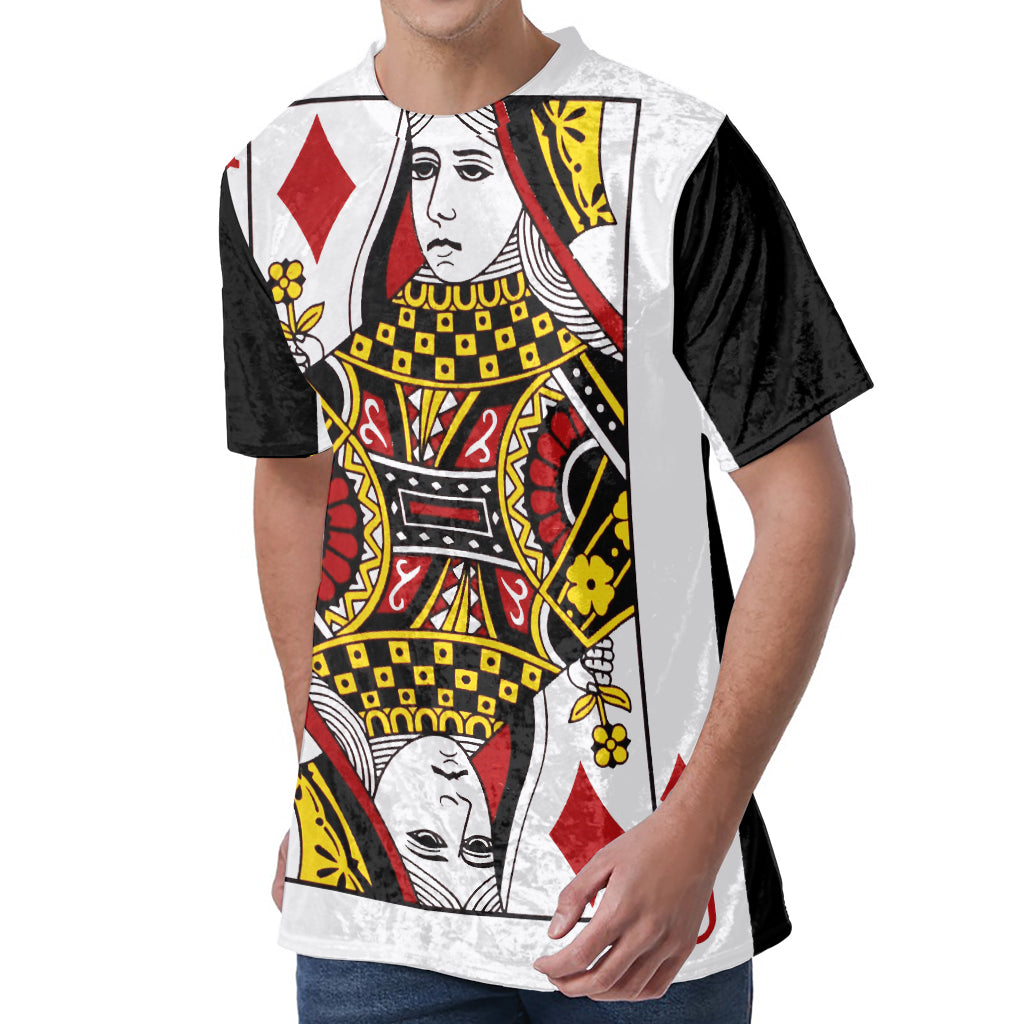Queen Of Diamonds Playing Card Print Men's Velvet T-Shirt