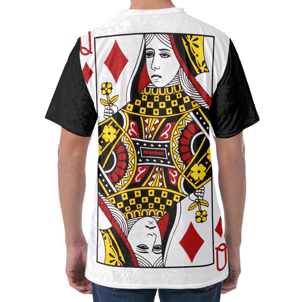 Queen Of Diamonds Playing Card Print Men's Velvet T-Shirt