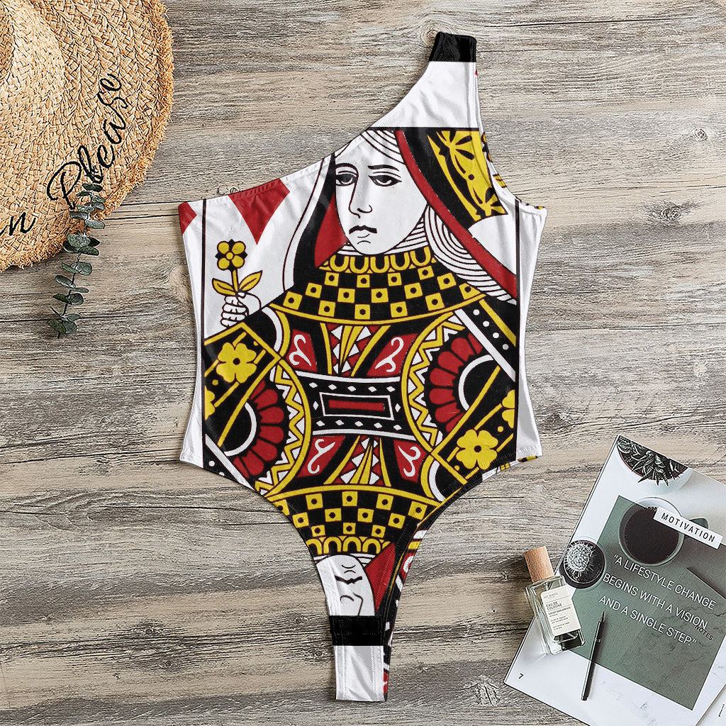 Queen Of Diamonds Playing Card Print One Shoulder Bodysuit
