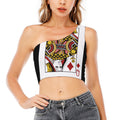 Queen Of Diamonds Playing Card Print One Shoulder Crop Top