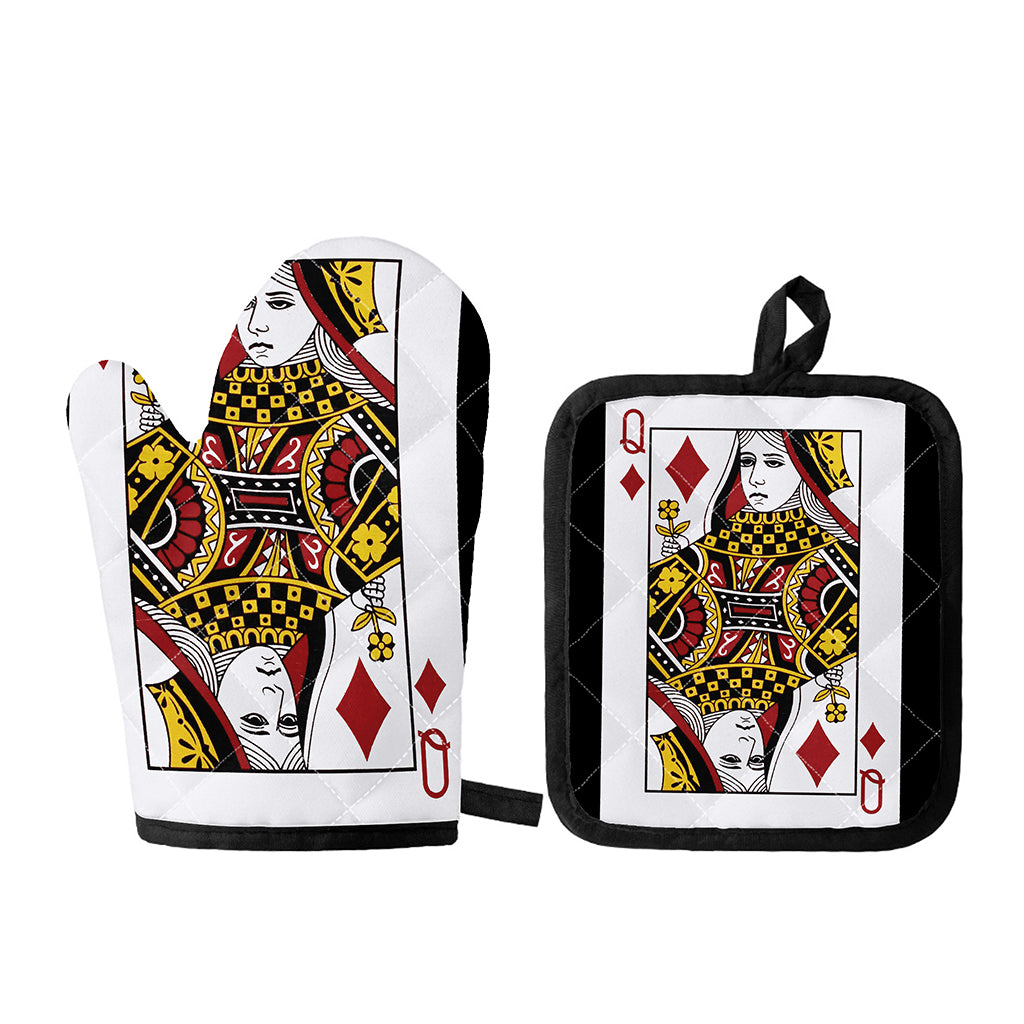 Queen Of Diamonds Playing Card Print Oven Mitt And Pot Holder Set
