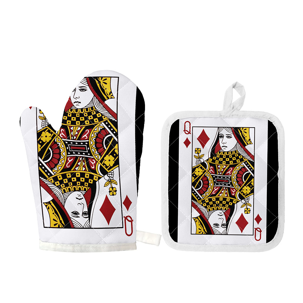 Queen Of Diamonds Playing Card Print Oven Mitt And Pot Holder Set