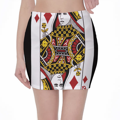 Queen Of Diamonds Playing Card Print Pencil Mini Skirt