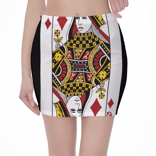 Queen Of Diamonds Playing Card Print Pencil Mini Skirt