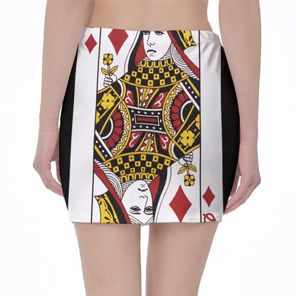 Queen Of Diamonds Playing Card Print Pencil Mini Skirt
