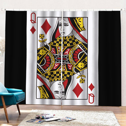 Queen Of Diamonds Playing Card Print Pencil Pleat Curtains