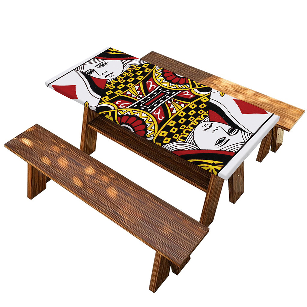 Queen Of Diamonds Playing Card Print Picnic Table Cover