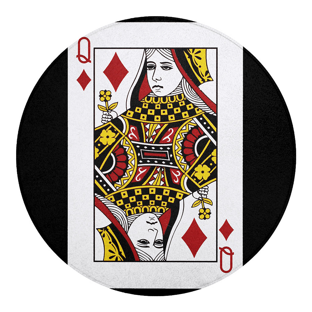 Queen Of Diamonds Playing Card Print Round Blanket