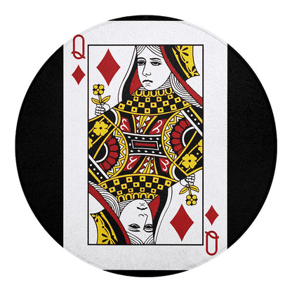 Queen Of Diamonds Playing Card Print Round Blanket